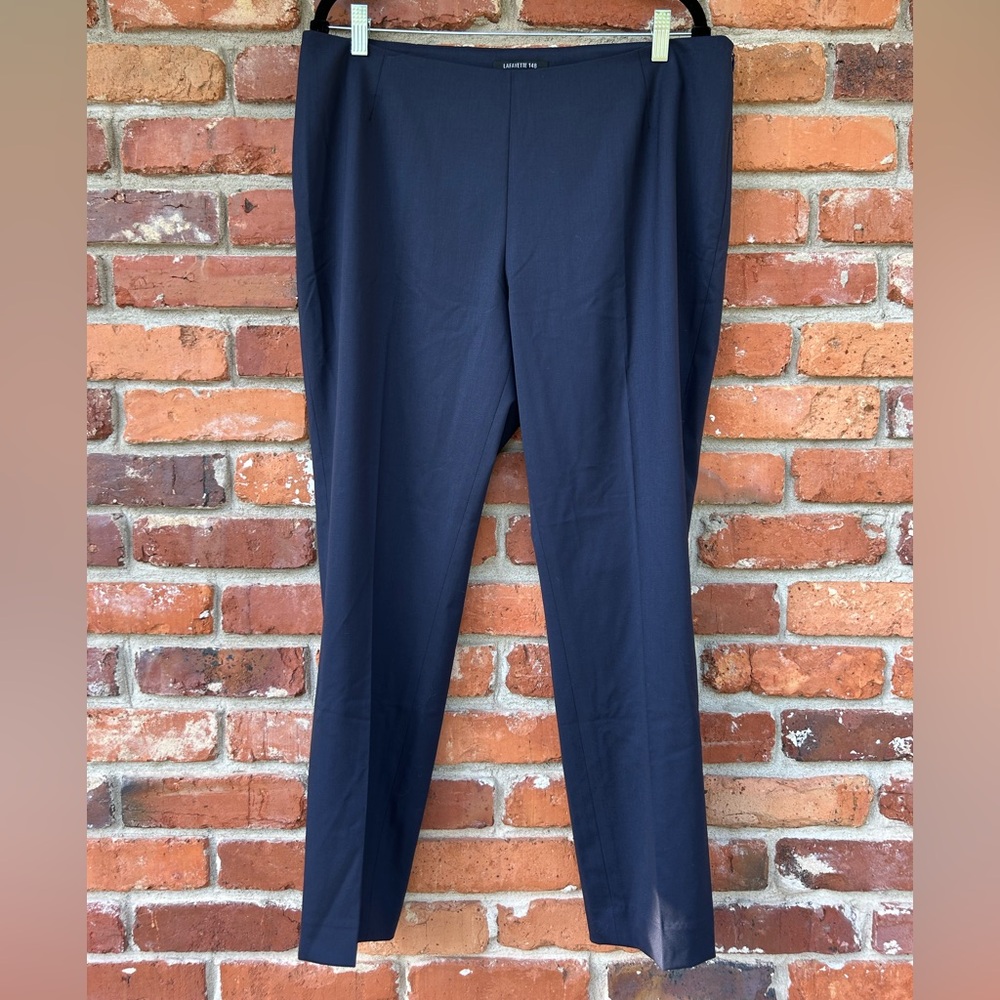 Lafayette 148 Wool Blend Navy Blue Dress Pants Side Zip Size 14